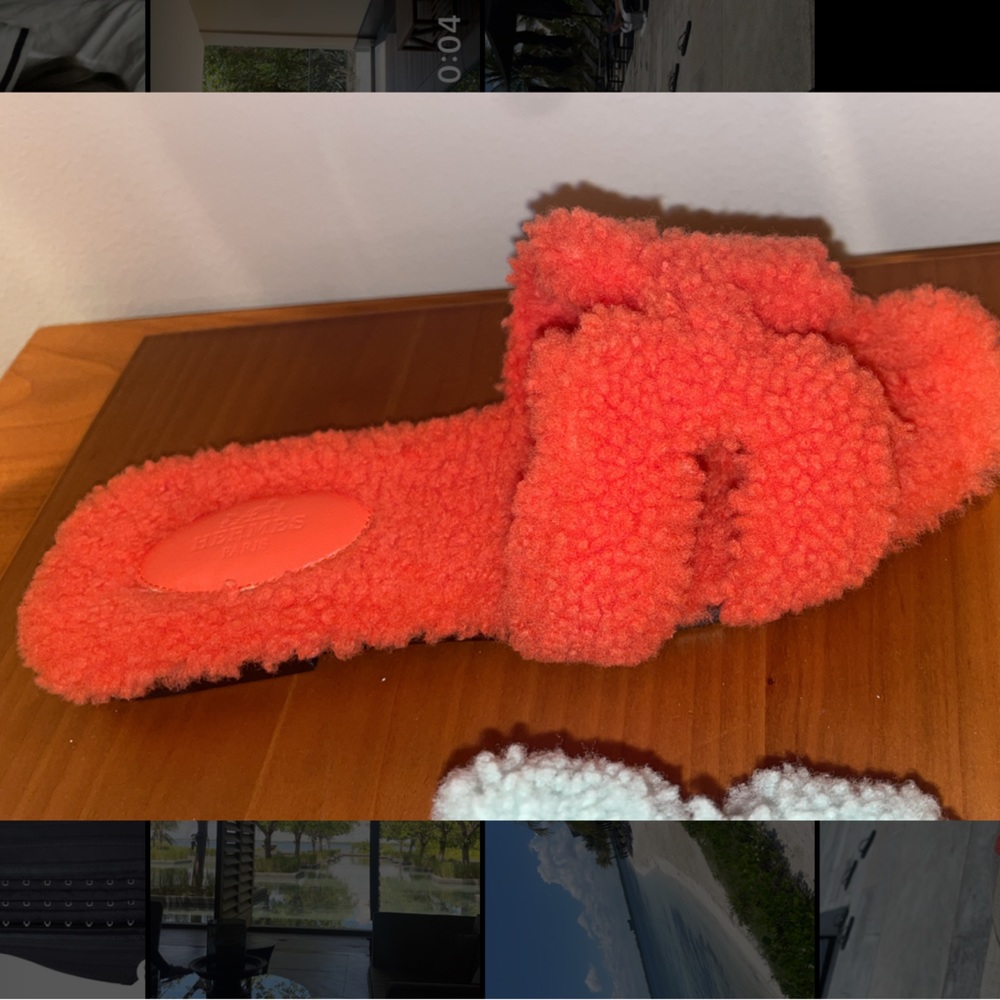 Hermes Oran orange woman Sandals faux fur size 38
